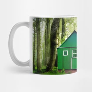 Green Color House in Forest Art Mug